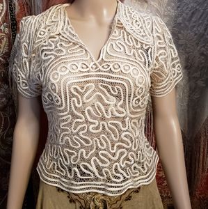 Vintage silk and lace sheer top